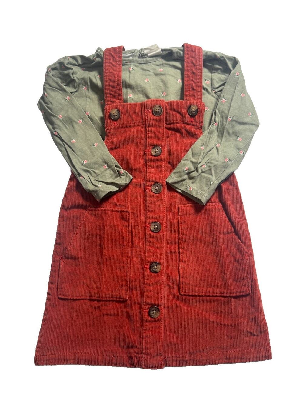 Wonder Nation 3T Corduroy Jumper Dress With H&M Floral Top Toddler Girls Outfit